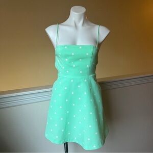 ZARA LINEN BLEND POLKA DOT DRESS SS22 GREEN / ECRU | 4661/371